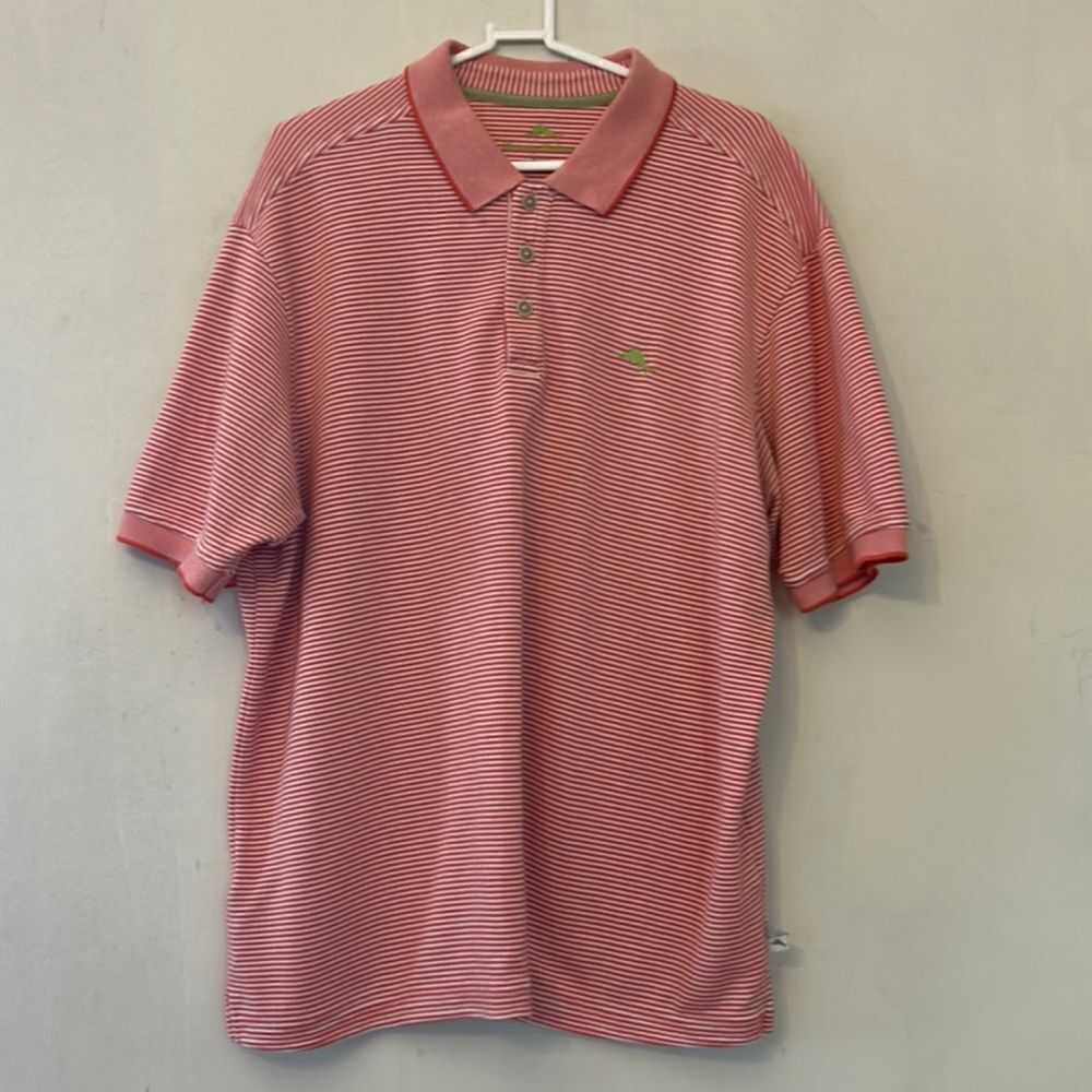 Tommy Bahama orange white horizontal striped  polo shirt Size XL NWOT